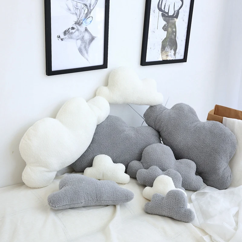 

Cute white gray cloud shaped pillow cushion baby room home decoration stuffed plush toy bedding gift girl birthday gift