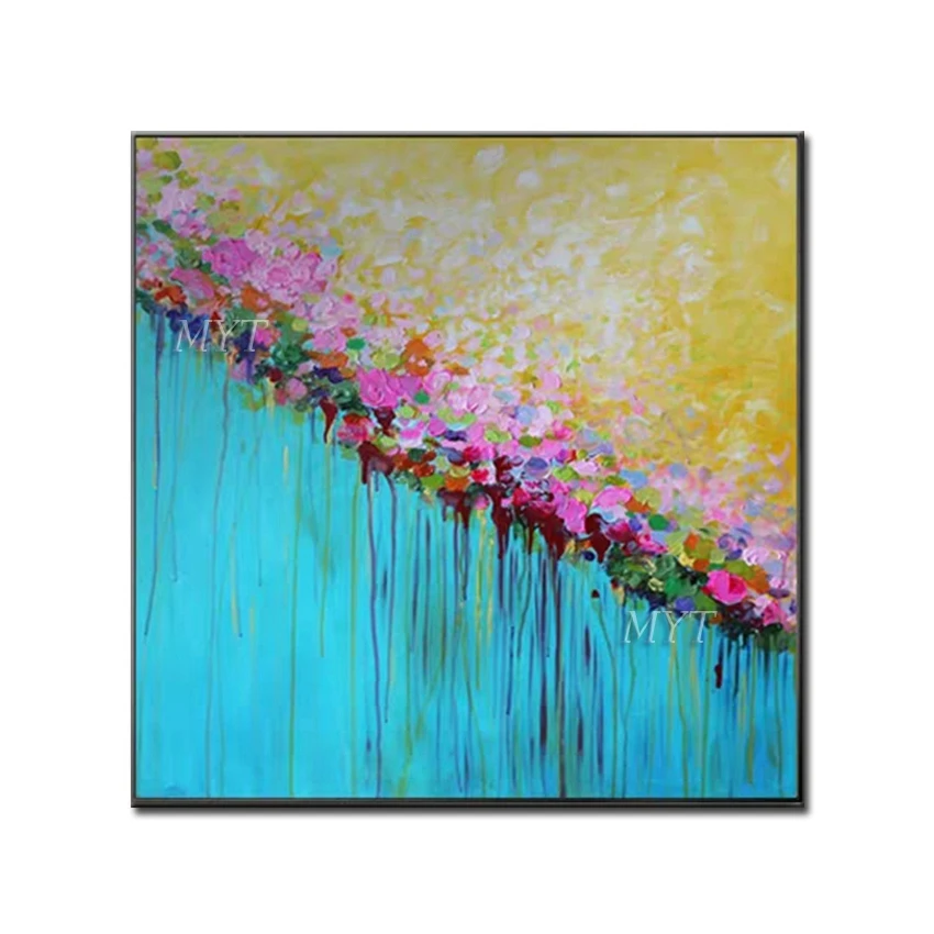 Абстрактная картина маслом Золотые поля и синие реки настенное искусство