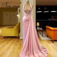 floria pink satin celebrity dress saudi arabia 2021 bead mermaid special occasion dress for women prom dress wedding party night