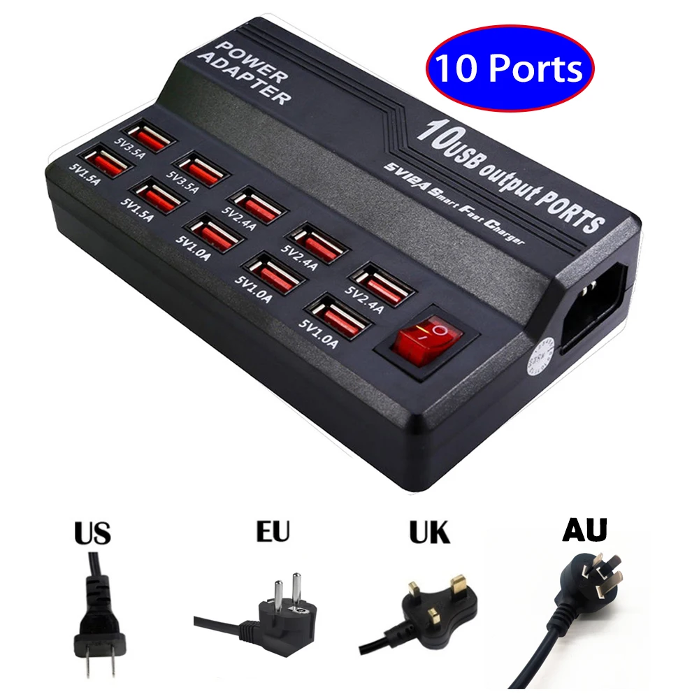 USB-хаб с 10 портами для быстрой зарядки настенная дорожная настольная зарядка