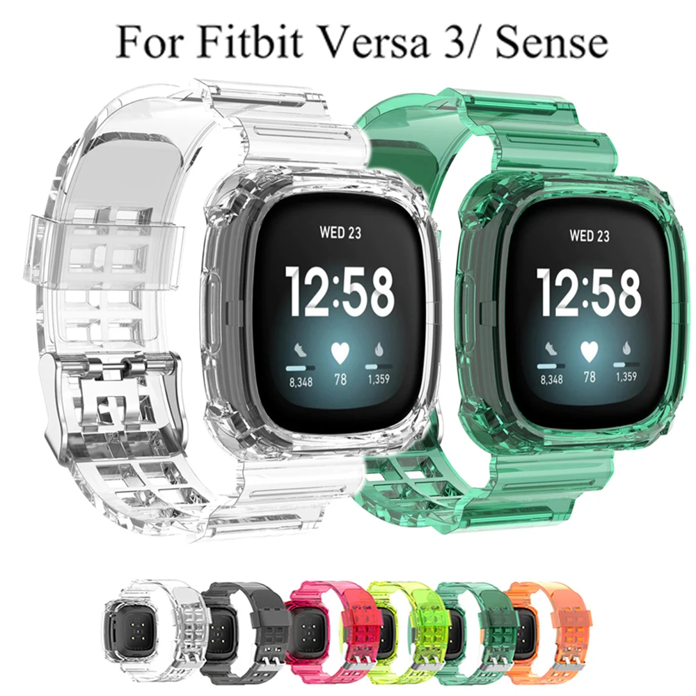 1Pc Clear Strap Case For Fitbit Versa 3 Fitbit Sense Wristband Silicone Bracelet Strap Transparent Replacement Band For Fitbit