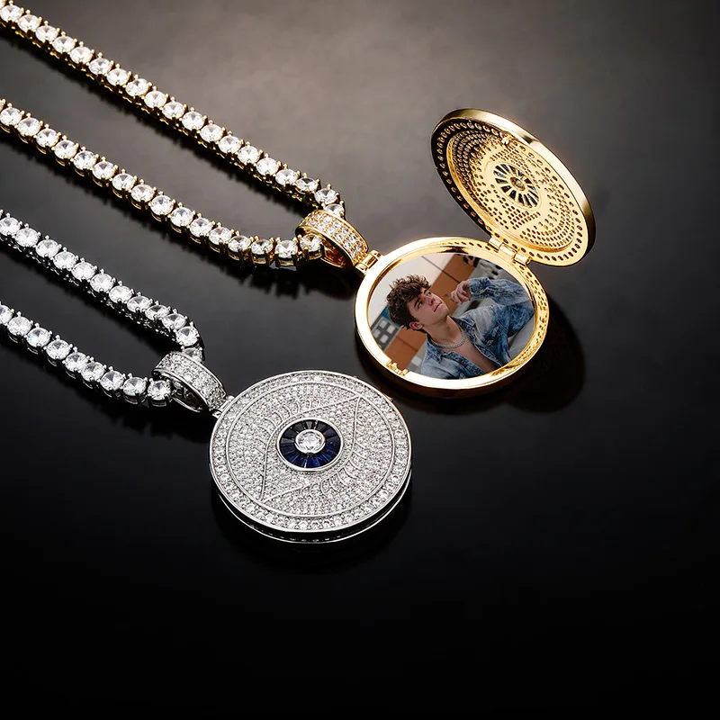 

Zciti Hip Hop Photo Pendant Necklace High Quality Iced Out CZ Pendant Personalized Jewelry For Gift Can Open For Men Gifts