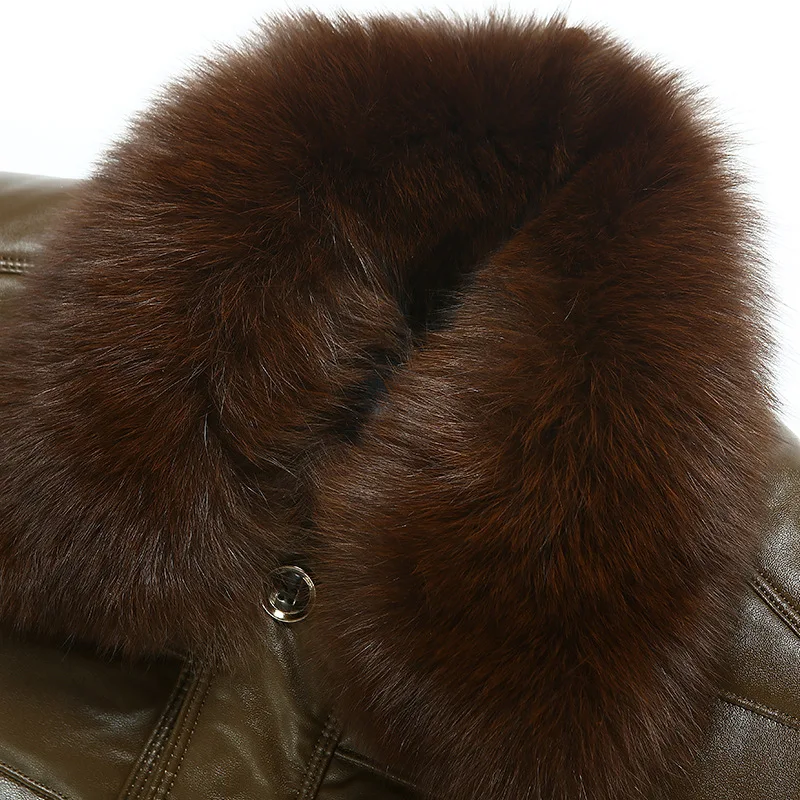 Пуховик мужской зимний из искусственной кожи на молнии с меховым