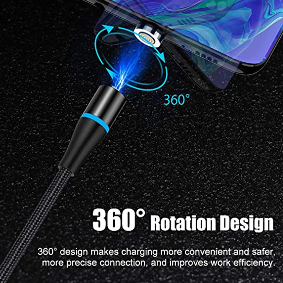 Кабель Micro USB с поворотом на 360 градусов для Huawei P40 Xiaomi Mi10 светодиодный индикатор