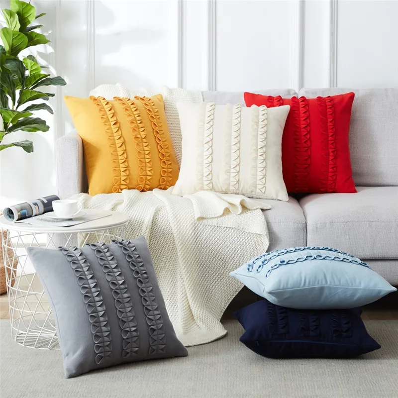 

GY0109 Flower HandWork Cotton Cushion Case (No Filling) 1PC Polyester Home Decor Bedroom Decorative Sofa Car Throw Pillows
