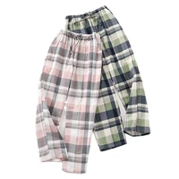 couple sleep pants for men and women spring and autumn plaid design cotton long trousers loose home wear pants pajama bottoms