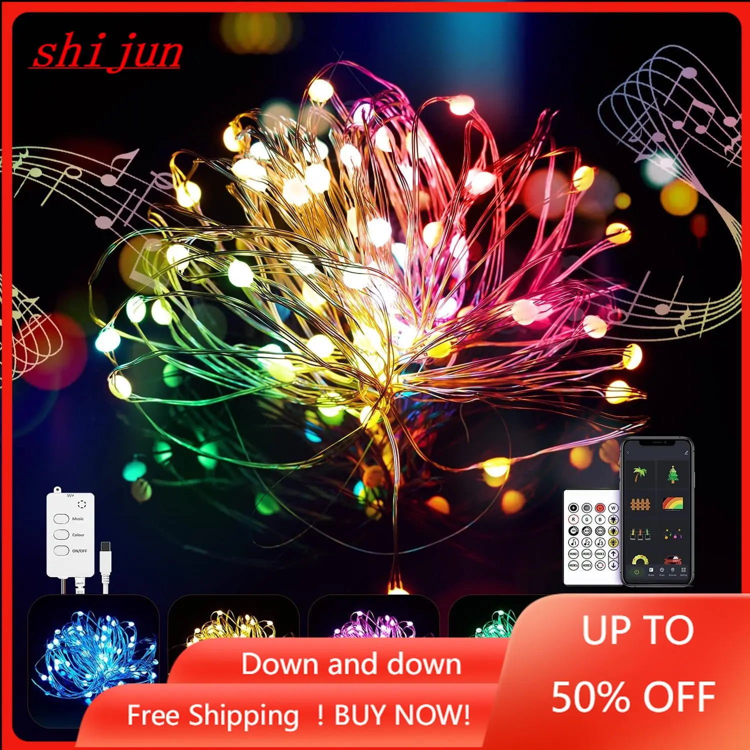 Fairy String Lights, Plug in Color Changing LED Light, USB Twinkle Light with Music Sync, LED String Light for Indoor Outdoor, 3