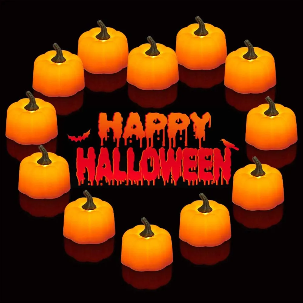 

12Pcs Halloween Pumpkin Tealights LED Flickering Orange 3D Pumpkin Candle Night Lights for Halloween Thanksgiving Decoration