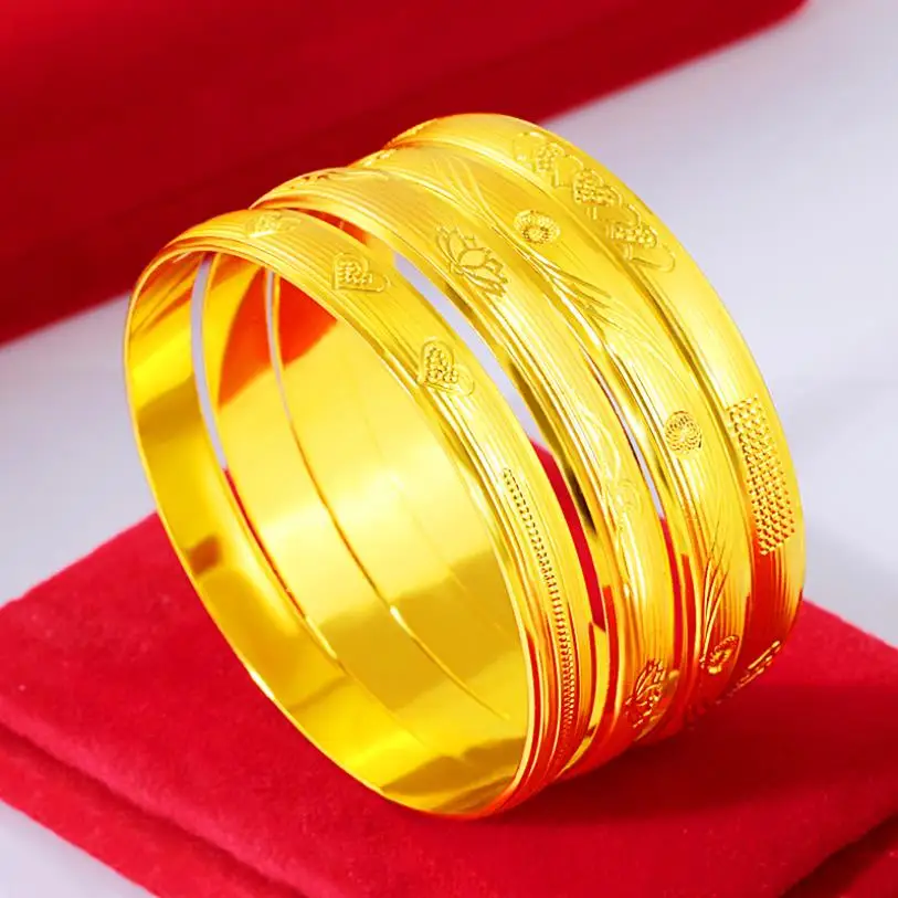 

hi 4pcs/lot 24K Gold bracelet Fashion Gold bracelet girl Bangles For Women Wedding Love flower pattern bracelet Jewelry Gifts