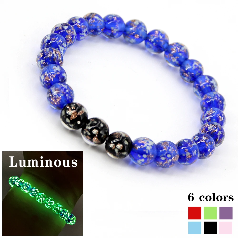 

Women's luminous Bracelet blue Glow in the dark glass beads Crystal ball Single women's party Bracelets Twinkle Dropshipping