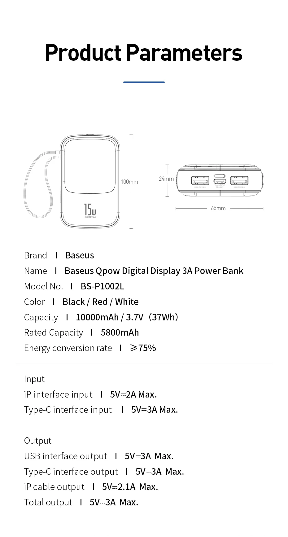Baseus 10000mAh повербанк 15W внешний аккумулятор зарядное устройство для телефона 4 выхода и 2 входа цифровой дисплей power bank аккумулятор для iPhone samsung huawei