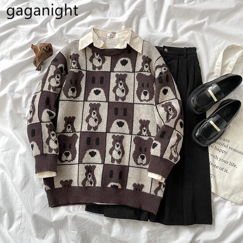

Gaganight, винтажный женский свитер с мультяшным медведем, Женский Повседневный Свободный пуловер, 2021 г., Новое поступление, прямые поставки, дже...