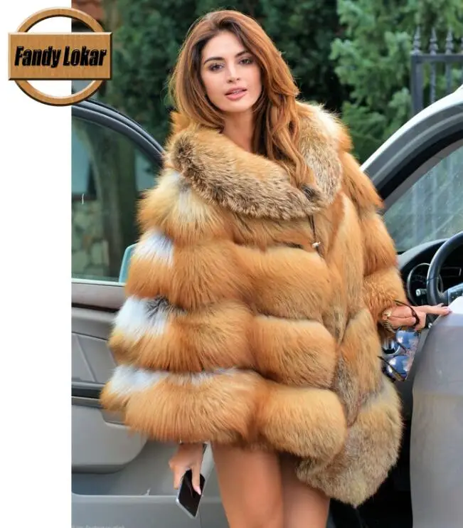 RF1891 red fox Fandy lokar Настоящее пончо с мехом лисы Женское зимнее плотное меховое пальто Настоящая Серебряная лисица Меховая куртка верхняя одежда женская дамская модная меховая куртка - Цвет: RF1891 red fox