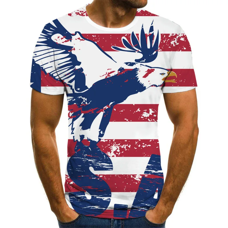 

3D Flag Print Men's T-shirt Casual Round Neck High Quality Streetwear Casual Wear