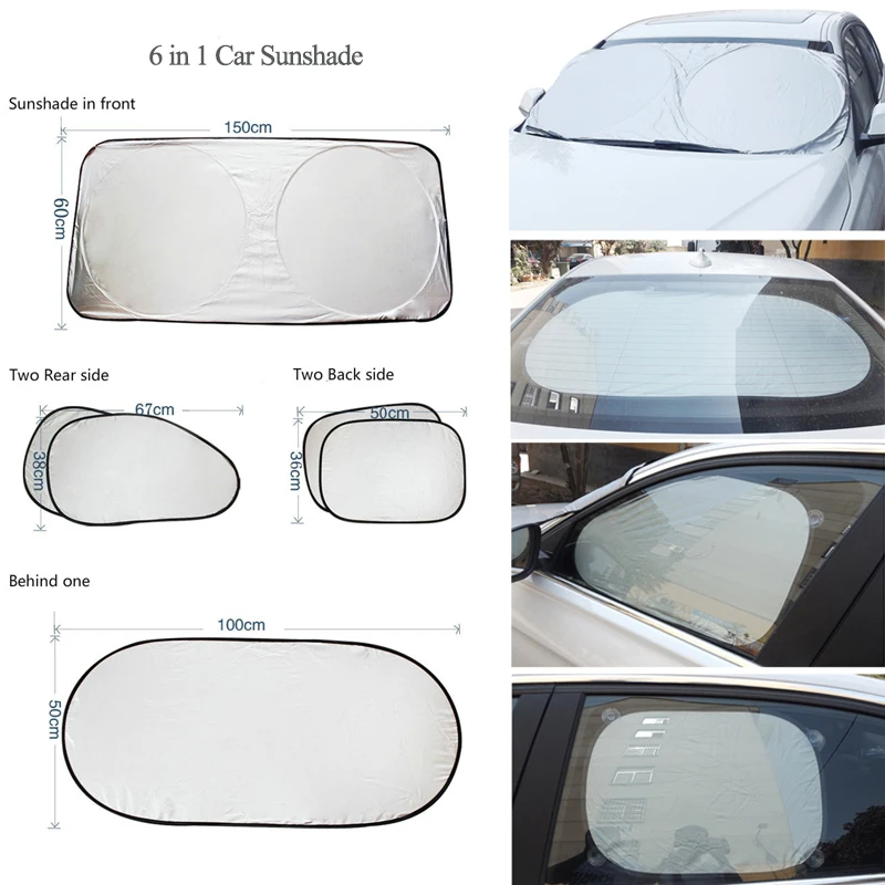 

Автомобильный солнцезащитный козырек 6 в 1, защитная занавеска для боковых окон с защитой от ультрафиолета, серебристая фольга, универсальн...