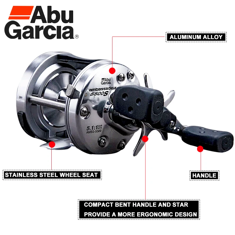 Полностью оригинальная Рыболовная катушка Abu Garcia AMBASSADEUR 5500 5501 2BB 5 1: 1 макс.