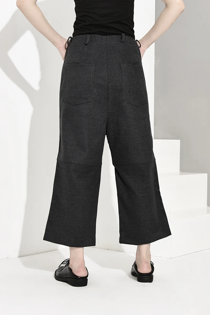 Женские брюки LANMREM серые с высокой талией до колена свободные YA77402 | Женская