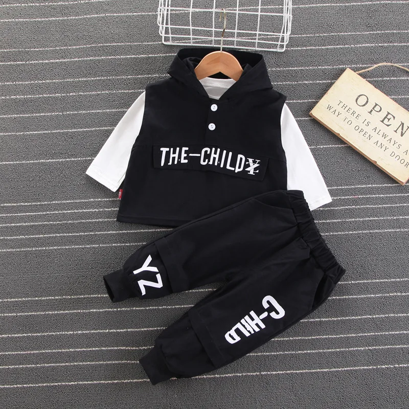 

Baby Boys Clothing Sets 2021 Spring Autumn New Casual Cotton Toddler Girls 3-piece Outfits Kids Hooded Vest +T-shirt+Pants