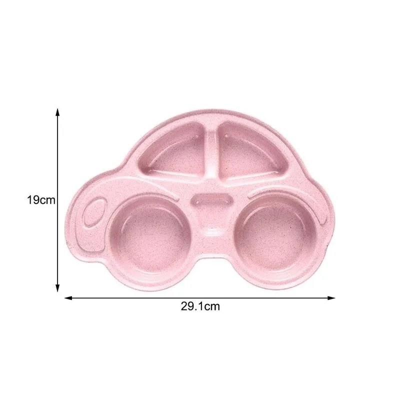

4 Color Bamboo Fiber Infant Feeding Plate Cute Car Shaped Wheat Straw Tableware for Baby Kids Dishes Children Plates