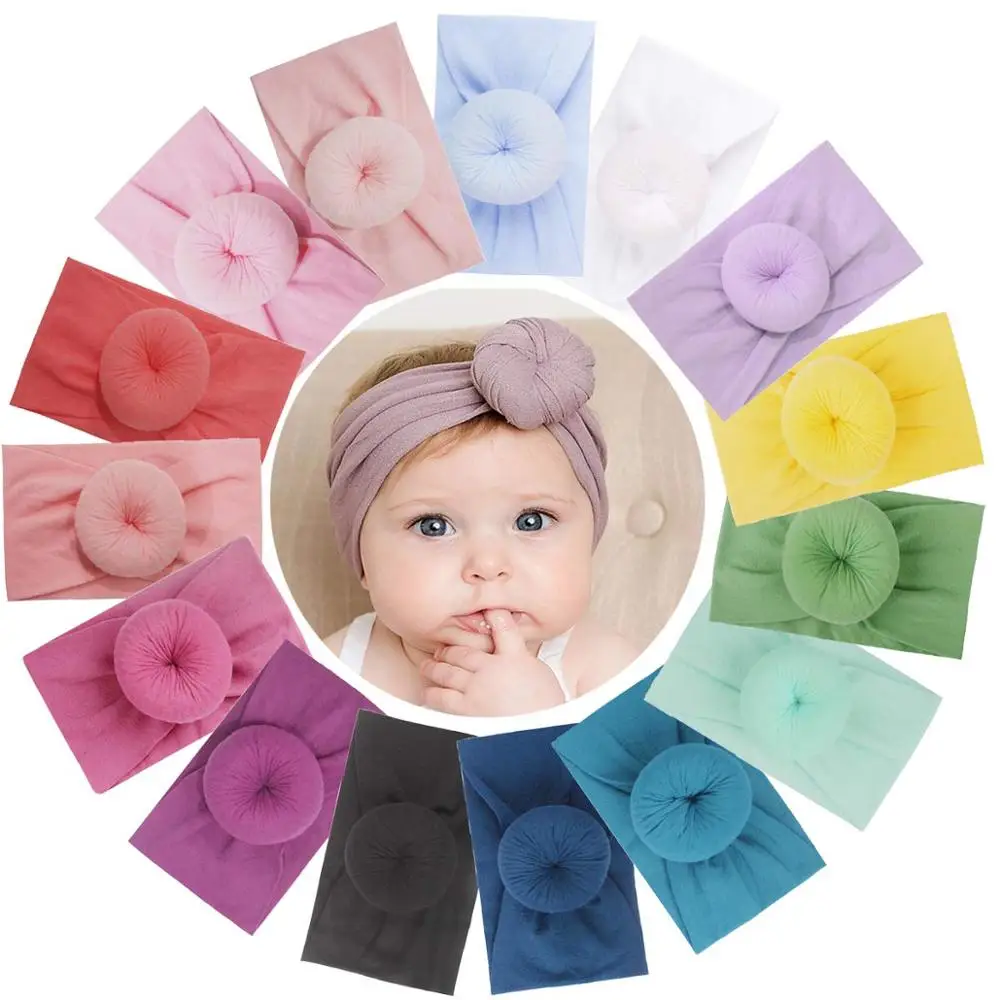 15Pcs Baby Headbands Turban Head Wrap Stretch Bow Soft Wide Nylon Hairband for Newborns Infants Toddlers