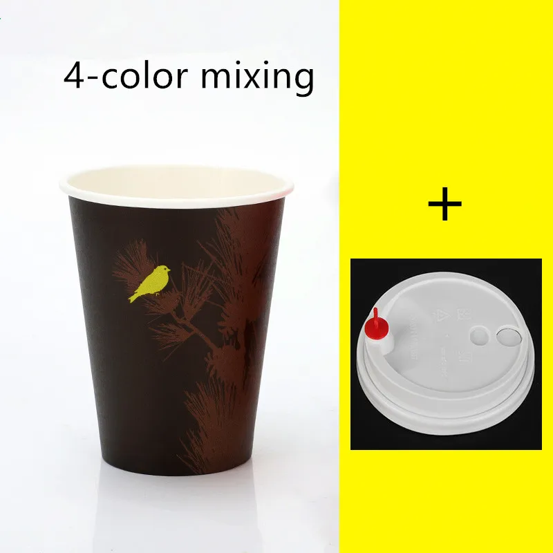 cup and lid 50 шт. высококачественные креативные вечерние Одноразовая чашка для чая бумажный стаканчик для кофе горячий и холодный напиток на вынос упаковочные кружки с крышками - Цвет: cup and lid
