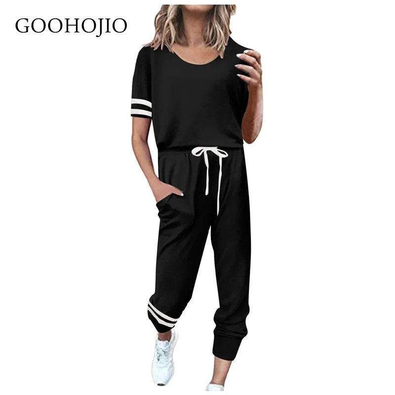 

GOOHOJIO 2021 New Spring and Autumn Sportswear Matching Sets Women Chic Short Sleeve Sets for Women Women Casual Two-piece Suits