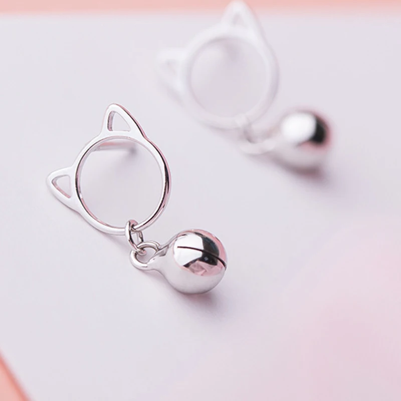 

New Cute Fashion Silver Color Cat Bell Earrings For Women Christmas Gift