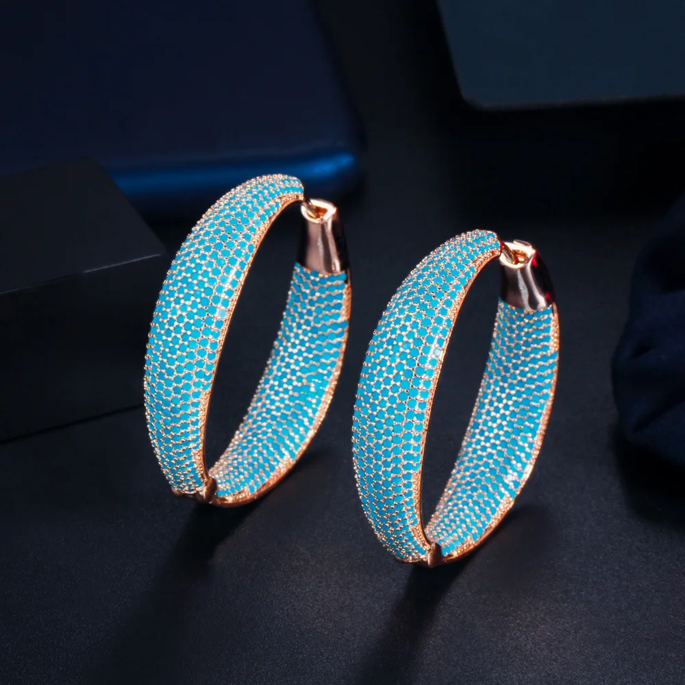 

Blue Big Circle Earring Atmosphere Exaggeration AAA Zircon cubic Fashion Luxurious Retro For Women High Quality Jewelry