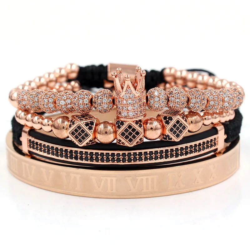 4 шт./компл. роскошные медные бусины Королевская корона мужской браслет из