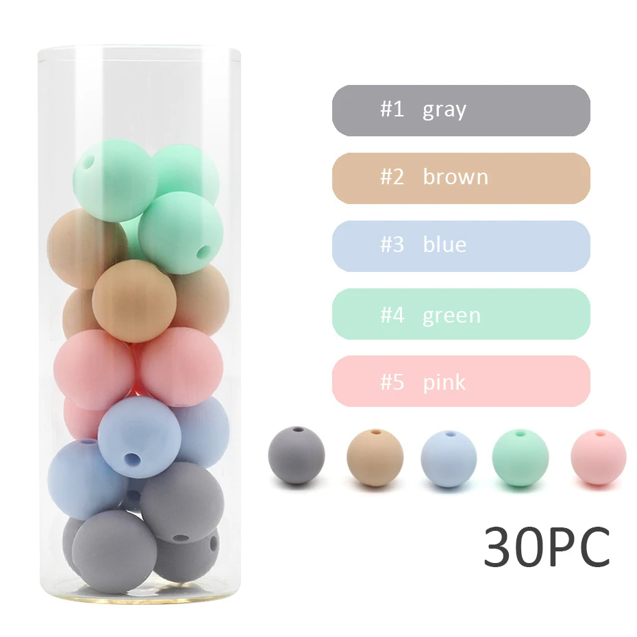 Pink-grey series 30 шт. Цвет силиконов бусов аксессуар круглой формы бусины Еда Класс бусы, сделай сам, ювелирное изделие Прорезыватели для зубов медсестра бусины 12 мм - Цвет: Pink-grey series