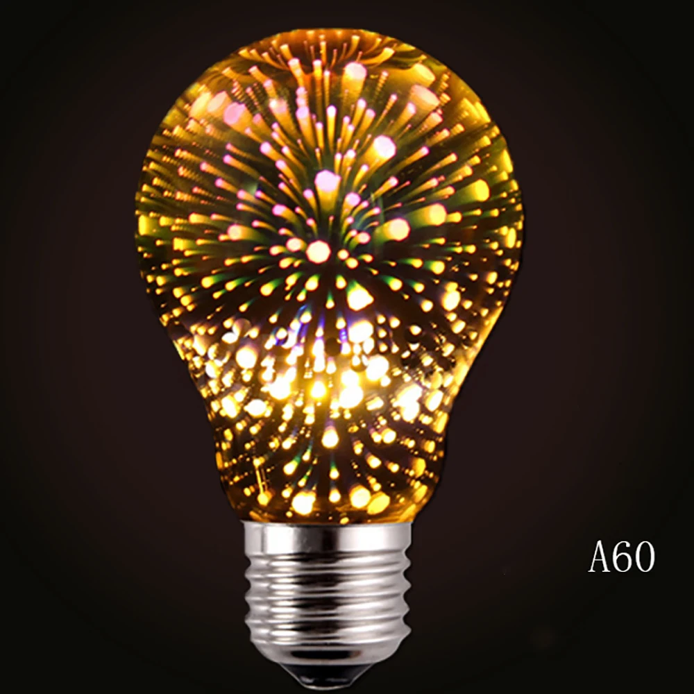 Светодиодный светильник лампа с 3D декором для фейерверка 110 220 В ST64 G95 G80 G125 A60