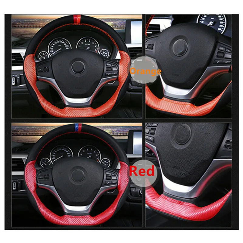 

Car Steering Wheel Cover 38cm Sports Anti Slip Leather Steering Wheel Braid On The Lever Braiding Cover Case For Steering Wheel