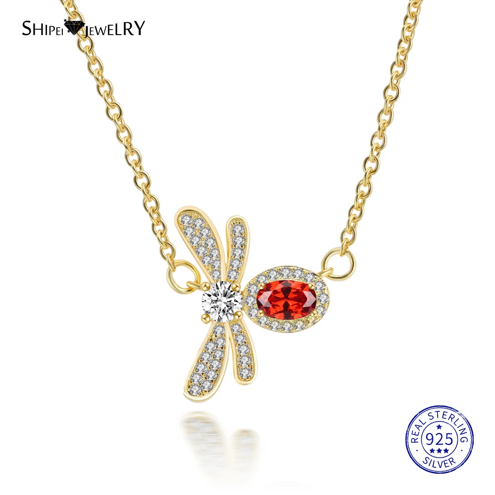 

Shipei 100% 925 Sterling Silver Fine Jewelry Yellow Gold White Gold Sapphire Bee Pendant Necklace for Women Birthday Gift
