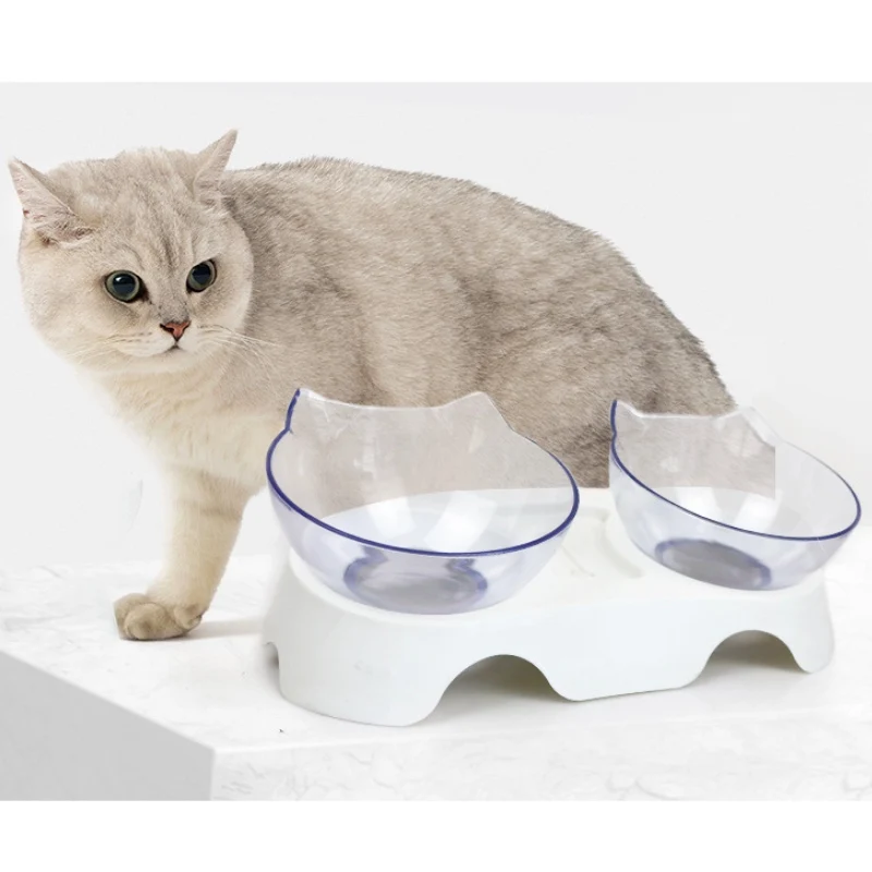 Миска для собак и кошек домашних животных Прозрачная чаша двойного назначения