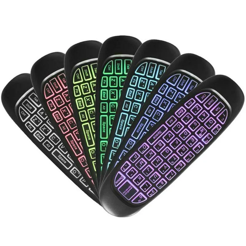 

Wireless Keyboard Mouse Mini C120 Seven Color Backlight Somatosensory Gyroscope Double Sided Remote Control