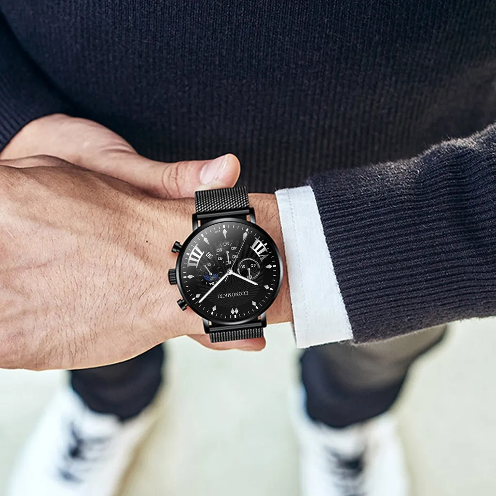 Мужские наручные часы с имитацией браслета Three Eye кварцевые золотыми стальными