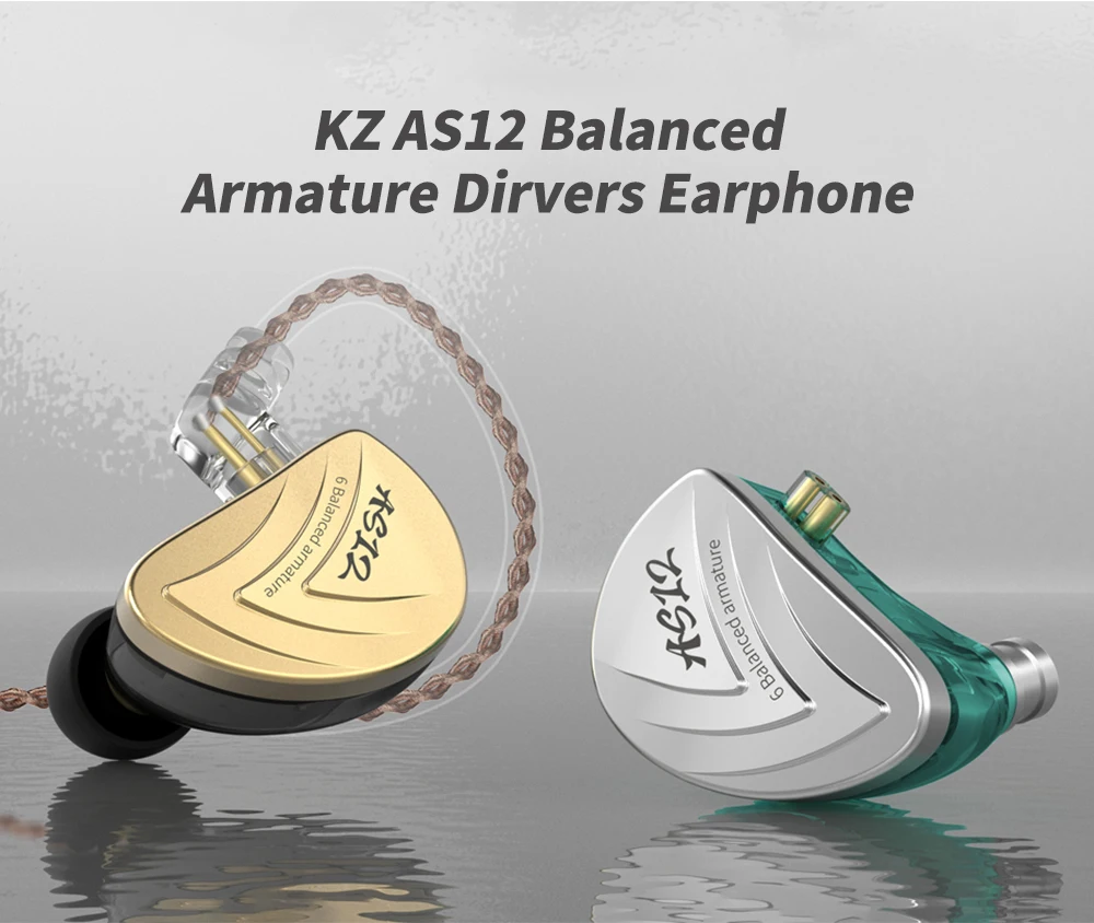 Original KZ AS12 Wired Earphone Perfect Sound Comfortable Wearing Super Compatibility Balanced Armature Earphone 3.5mm Plug
