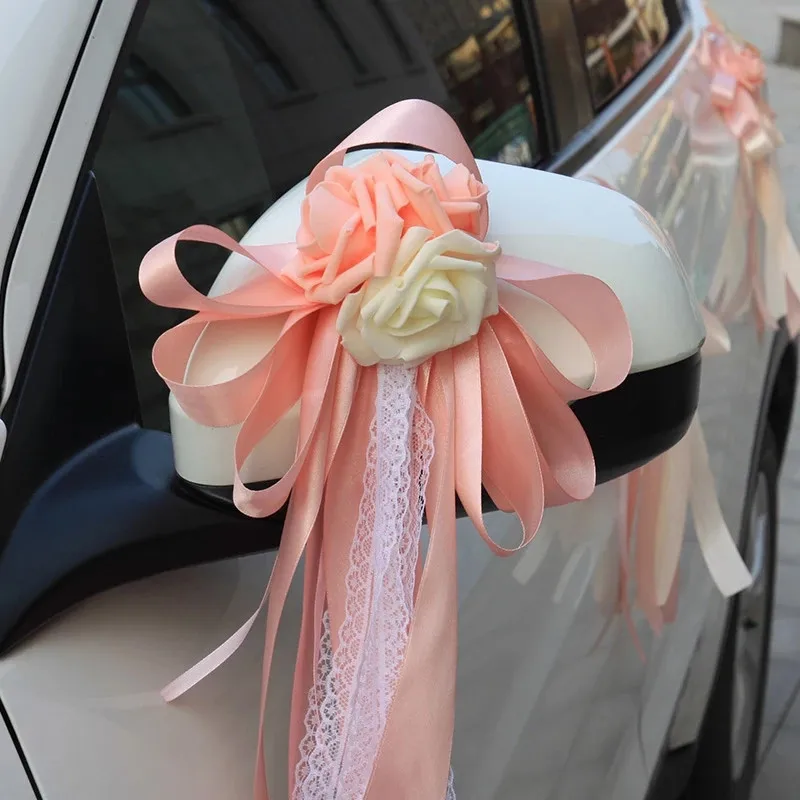 

6pcs/batch of rearview mirror flower wedding car fleet decoration flower accessories wedding car handle flower decoration flower