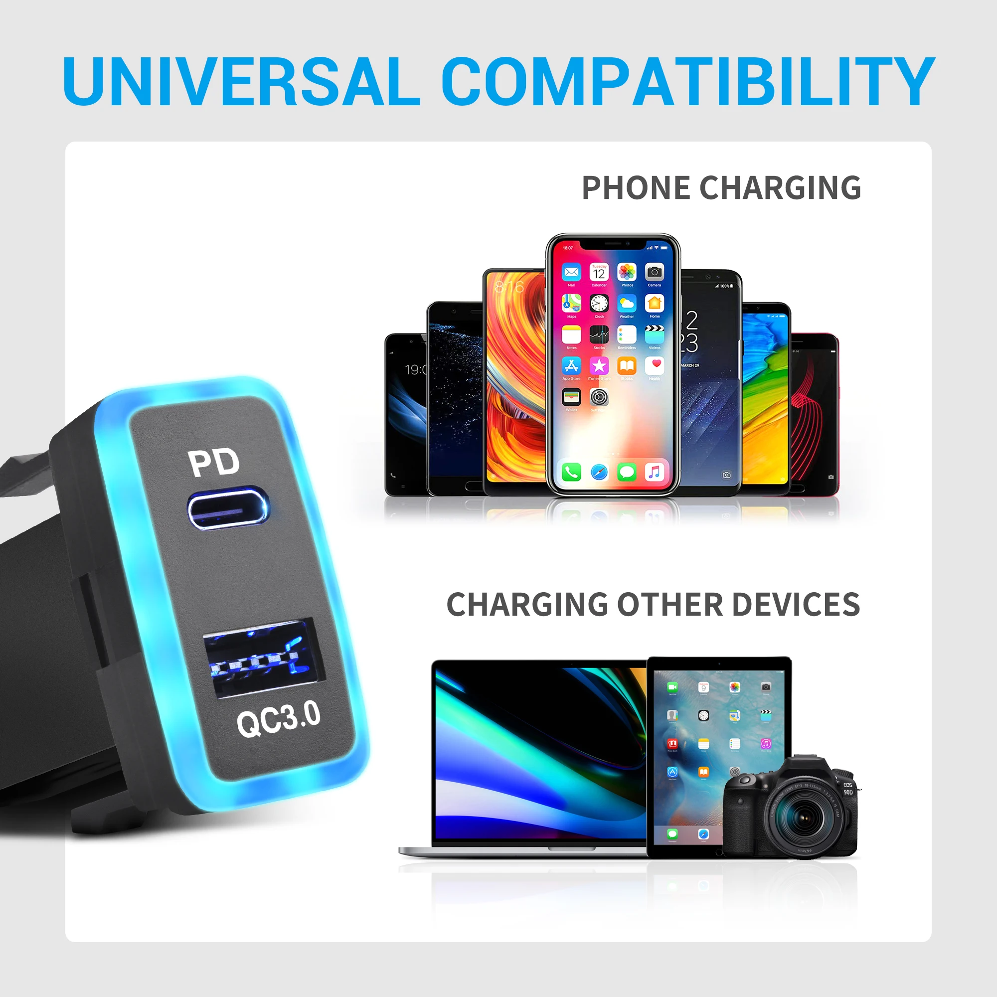mictuning 12v24v usb c car charger for toyota dual usb ports qc3 0 pd type c car power socket compatible with iphone ipad pda free global shipping