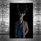 Олень в деловым костюмом из плотной ткани художественные плакаты и принты модные идеи холст настенные картины Искусство северных животных фотографии