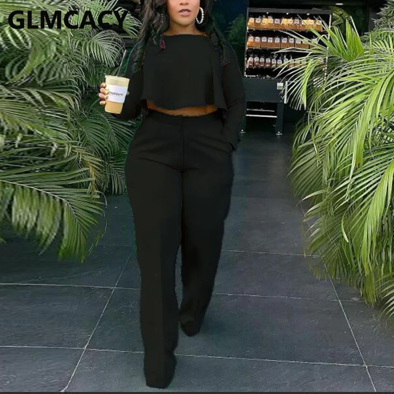 Женские повседневные костюмы из двух предметов короткий топ с длинным рукавом и