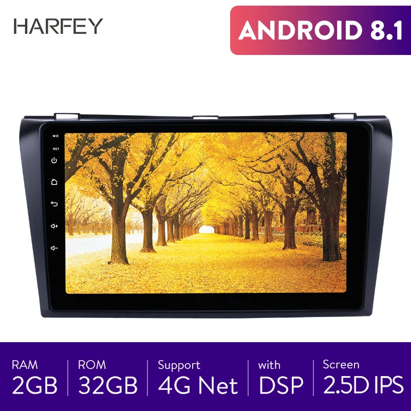 Автомагнитола Harfey 9 дюймов для Mazda 3 2004 2009 Android 8 1 GPS навигация поддержка 4G Wi Fi