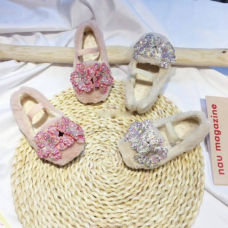 Новинка зимняя детская теплая обувь на плоской подошве для маленьких девочек