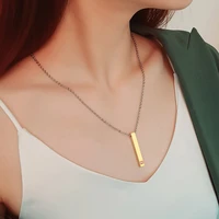 fashion stainless steel cuboid pendant titanium steel simple necklace geometric long pendant minimalist 3d mens jewelry gift