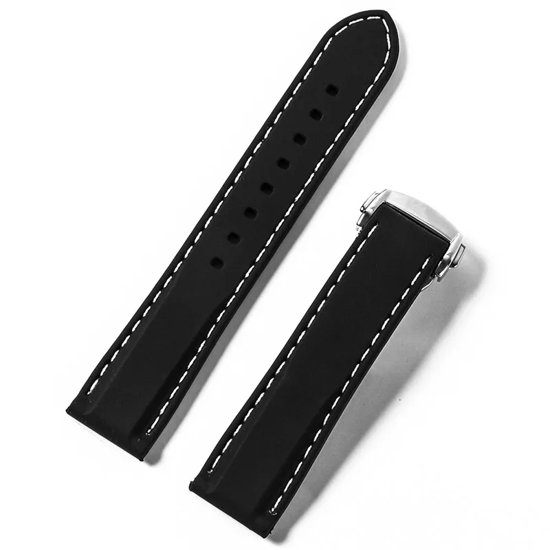 blackwhite fold 18 мм 20 мм 22 мм силиконовый ремешок резиновый ремешок для часов Seiko 5 SRP SKX007 ProPex PADI Casio Edifice часы браслет спортивный человек - Цвет ремешка: blackwhite fold