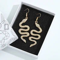 vintage crystals snake dangle earrings for women girl retro drop earrings gold hooks earring jewelry bijoux punk snake earring