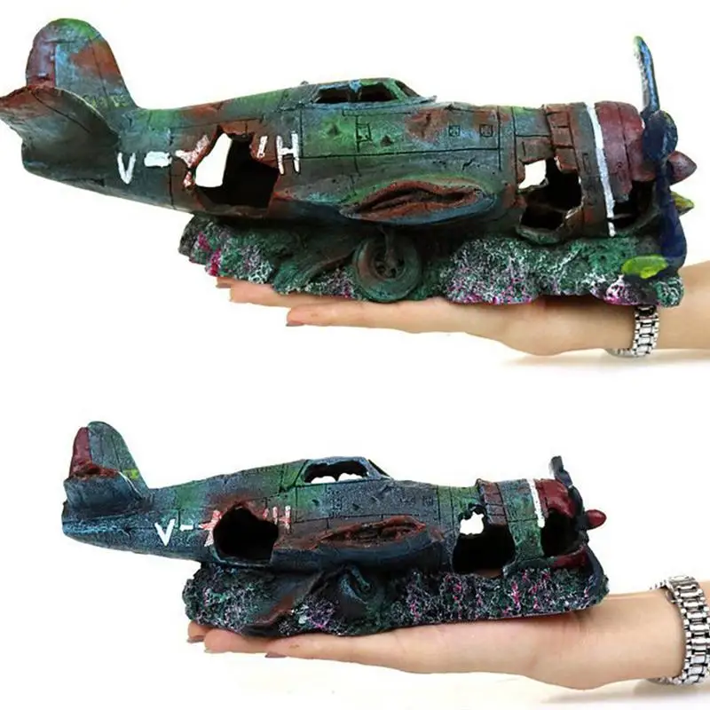 Resin Craft Fish Tank Plane Artificial Wreckage Decor Aquarium Landscape Ornament | Дом и сад