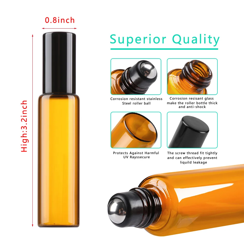 1Pcs Empty 1ml 2ml 3ml 5ml 10ml Amber Thin Glass Roll on Bottle Sample Test Essential Oil Vials with Roller Ball Refillable | Красота и