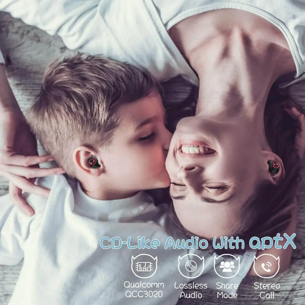 

TWS Wireless Earphones Bluetooth 5.0 Noise Cancel in-Ear Earbuds Cute Little Devil 36H Playing 3D Stereo with Mic 2020 Upgrade