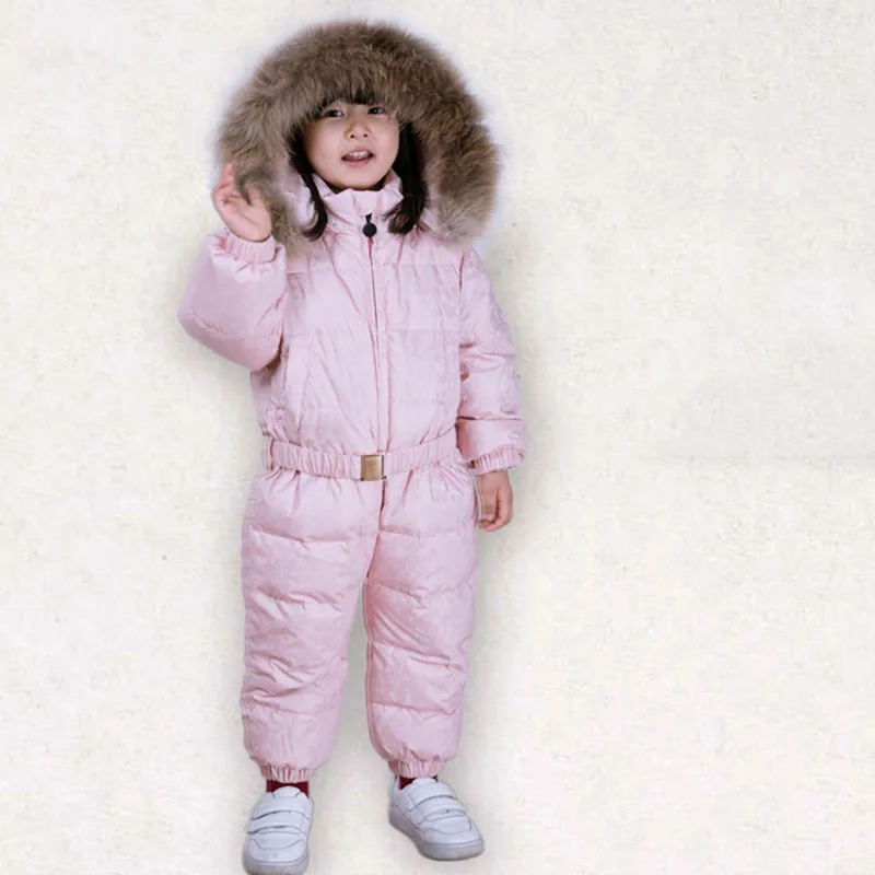 -30 Russian Winter coat Snowsuit New Boy Baby Down Jacket Outdoor Infant Clothes Girls Climbing For Kids Jumpsuit parka real fur images - 6